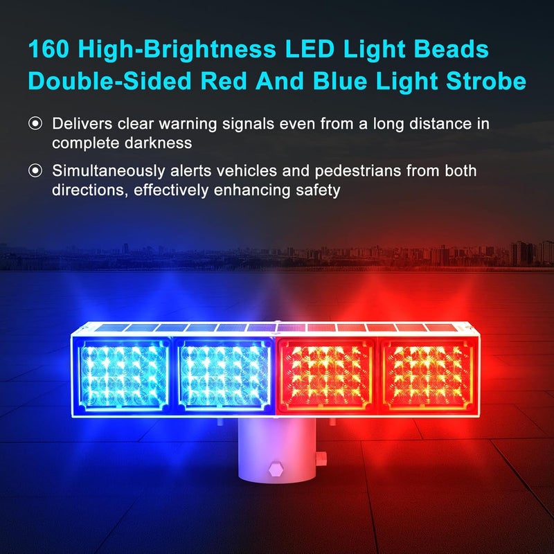 Aolyty Solar Strobe Light, Bright Red & Blue Light Flashing IP65 Waterproof Solar Warning Lights Double-Sided Security Lights 2 Modes 160LEDS for Construction Site, Dock, Crossroad, Driveway (1) - Image 2